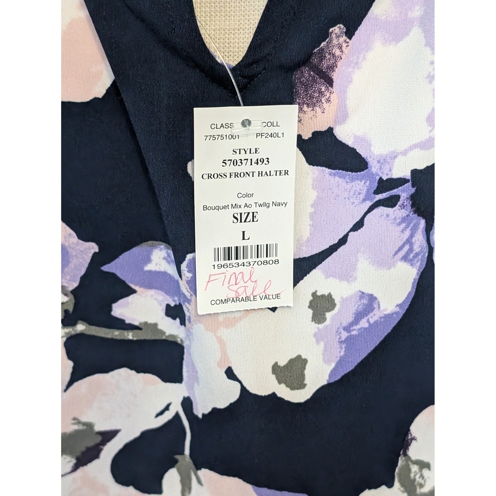 WHBM Floral Halter Blouse Keyhole Neck Banded Hem L Feminine Boho Office Blouson - Picture 8 of 13